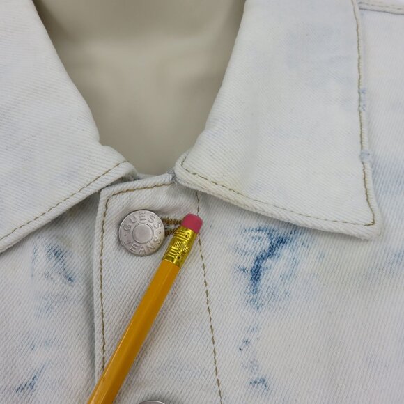Guess Women Medium White Blue Bleached Distressed Crop Denim Jacket NEW Defects - Picture 4 of 15